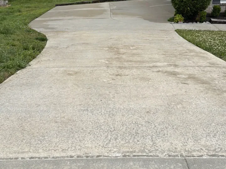 Concrete driveway cleaned and sealed — before cleaning in Franklin, TN
